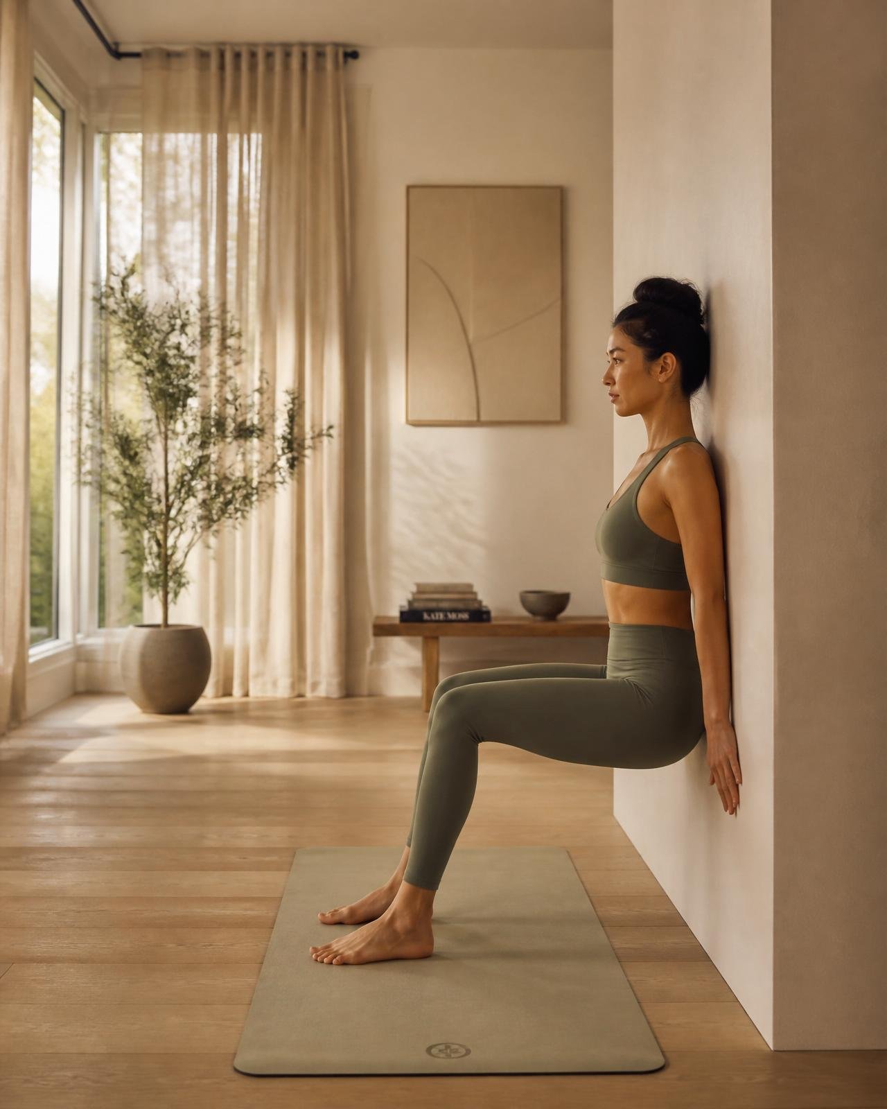 Woman practicing Asian wall pilates